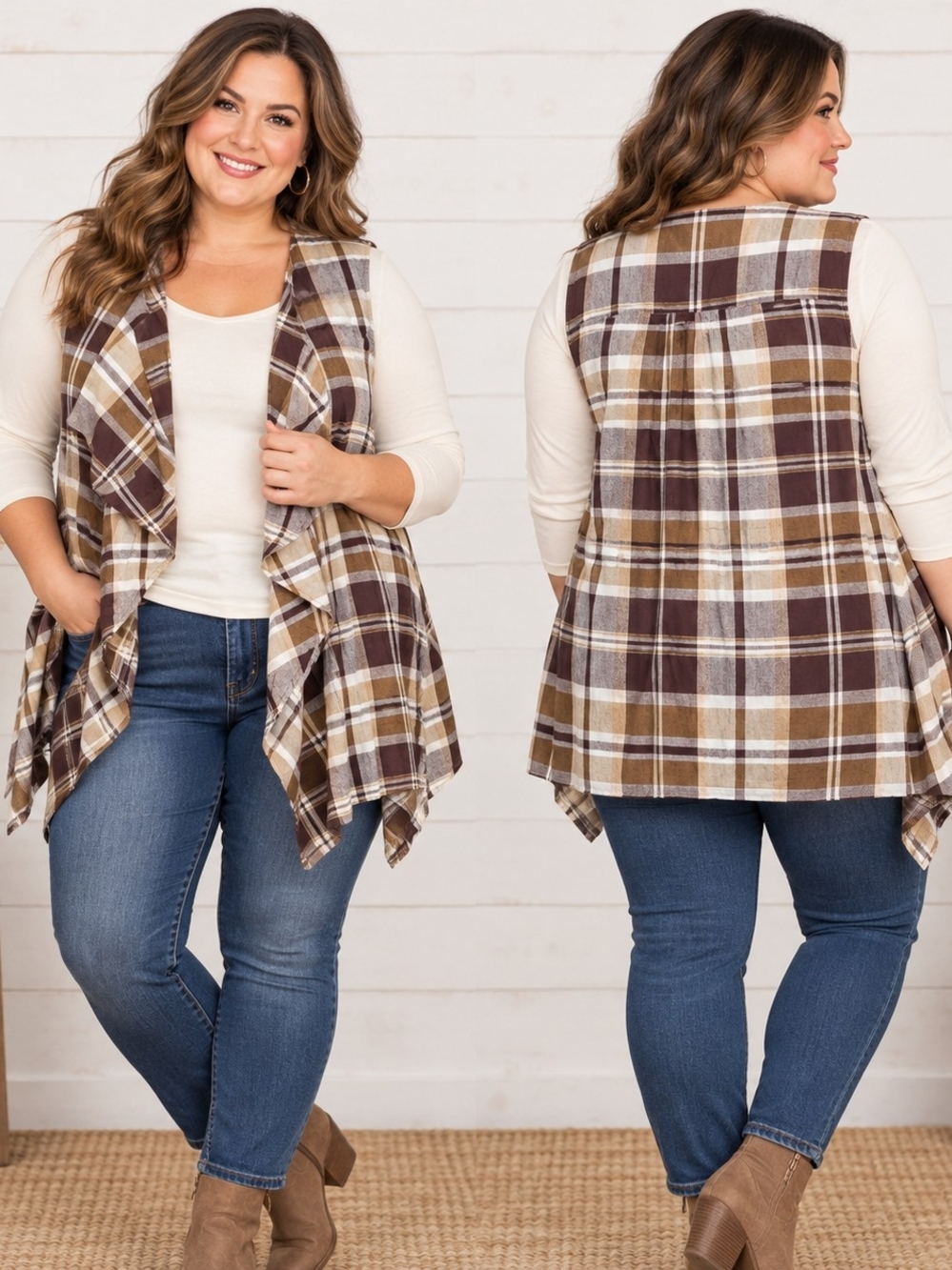 Cato Plaid Waterfall Vest Size 18/20W Country Casual Western Cottagecore